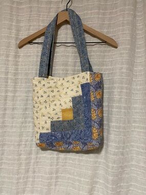 Handmade Patchwork Blue and Cream Tote Bag